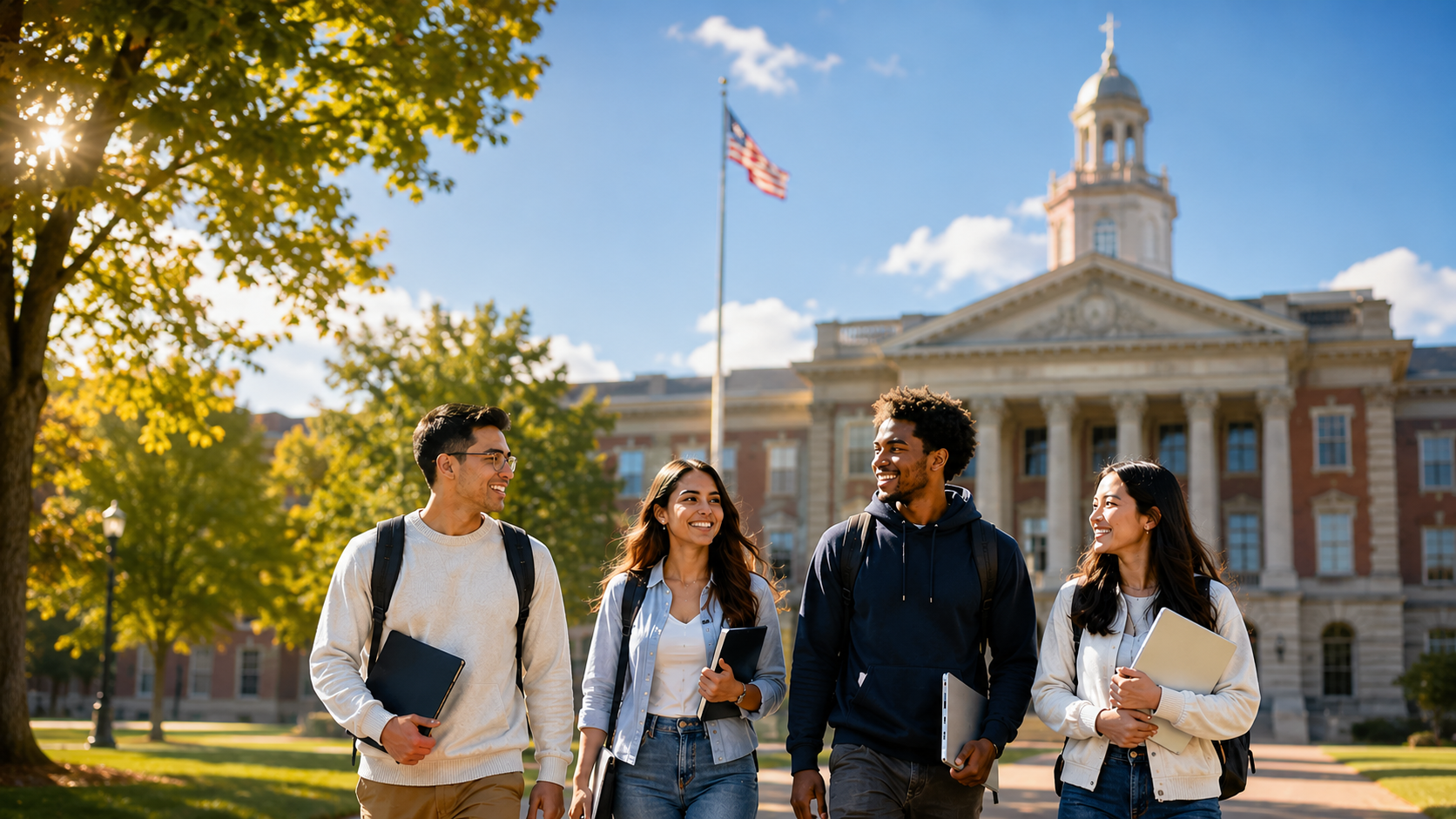 International students walking together on a university campus